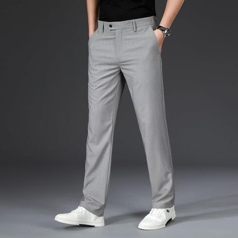 Men's High Waist Straight Slim Pants Business Work Soft Suit Pants in Saudi Arabia