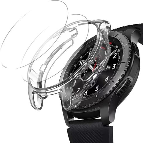 [عبوة من قطعتين+1] متوافق مع غطاء حافظة Samsung Galaxy Watch 46mm/ Gear S3 مع واقي شاشة، مصد واقٍ ناعم مطلي بمادة TPU + طبقة حماية للشاشة من الزجاج المقوى لـ Gear S3 Frontier/Classic in Kuwait