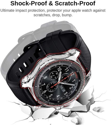 [عبوة من قطعتين+1] متوافق مع غطاء حافظة Samsung Galaxy Watch 46mm/ Gear S3 مع واقي شاشة، مصد واقٍ ناعم مطلي بمادة TPU + طبقة حماية للشاشة من الزجاج المقوى لـ Gear S3 Frontier/Classic in Kuwait