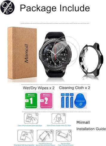 [عبوة من قطعتين+1] متوافق مع غطاء حافظة Samsung Galaxy Watch 46mm/ Gear S3 مع واقي شاشة، مصد واقٍ ناعم مطلي بمادة TPU + طبقة حماية للشاشة من الزجاج المقوى لـ Gear S3 Frontier/Classic in Kuwait