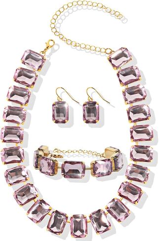 KOSMOS-LI Rectangle Faux Crystal Jewelry Sets Includ Necklace Bracelet Earrings in Saudi Arabia
