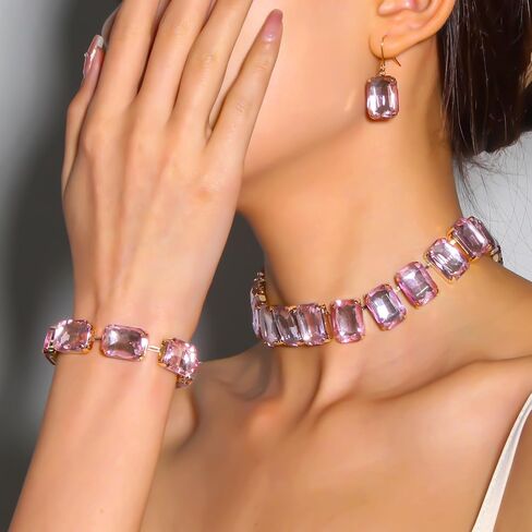 KOSMOS-LI Rectangle Faux Crystal Jewelry Sets Includ Necklace Bracelet Earrings in Saudi Arabia