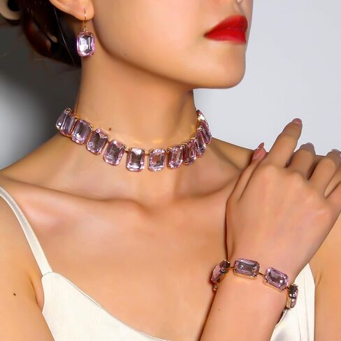 KOSMOS-LI Rectangle Faux Crystal Jewelry Sets Includ Necklace Bracelet Earrings in Saudi Arabia