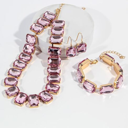 KOSMOS-LI Rectangle Faux Crystal Jewelry Sets Includ Necklace Bracelet Earrings in Saudi Arabia