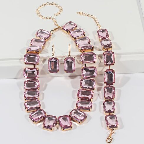 KOSMOS-LI Rectangle Faux Crystal Jewelry Sets Includ Necklace Bracelet Earrings in Saudi Arabia