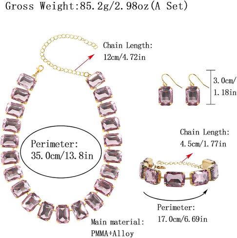 KOSMOS-LI Rectangle Faux Crystal Jewelry Sets Includ Necklace Bracelet Earrings in Saudi Arabia
