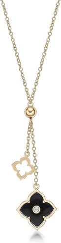 Lavari Jewelers Onyx and CZ Flower Bracelet w Pendant Necklace and Ring Size 7 I Silver w Yellow Gold Plating Jewelry Set I 16 to 18 Inch Adjustable Chain w Lobster Claw I 7 to 8 Inch Bracelet in Saudi Arabia