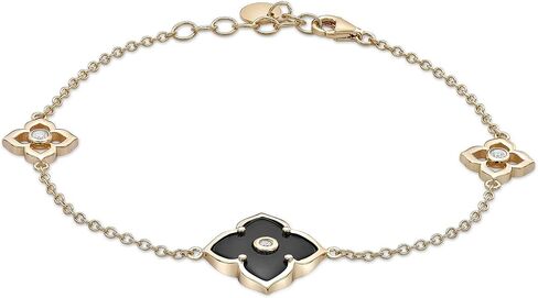 Lavari Jewelers Onyx and CZ Flower Bracelet w Pendant Necklace and Ring Size 7 I Silver w Yellow Gold Plating Jewelry Set I 16 to 18 Inch Adjustable Chain w Lobster Claw I 7 to 8 Inch Bracelet in Saudi Arabia