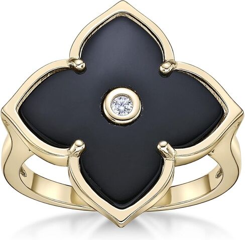 Lavari Jewelers Onyx and CZ Flower Bracelet w Pendant Necklace and Ring Size 7 I Silver w Yellow Gold Plating Jewelry Set I 16 to 18 Inch Adjustable Chain w Lobster Claw I 7 to 8 Inch Bracelet in Saudi Arabia