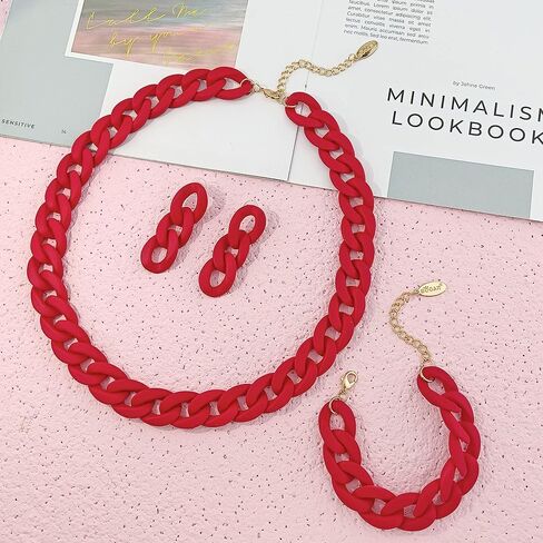 Bocar Statement Acrylic Chunky Necklace for Women Cuban Link Chain Collar Necklace Bracelcet Earrings Fashion Costume Jewelry Set in Kuwait