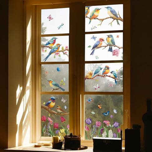 ملصق لاصق للنافذة للربيع والصيف، ملصق نافذة على شكل فراشة زهور التوليب لمستلزمات الحفلات المنزلية، ديكور عرض زجاج النافذة، ملصقات ثابتة مضادة للتصادمات للنافذة، 9 ورقات 78 قطعة in Kuwait