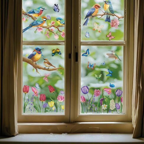 ملصق لاصق للنافذة للربيع والصيف، ملصق نافذة على شكل فراشة زهور التوليب لمستلزمات الحفلات المنزلية، ديكور عرض زجاج النافذة، ملصقات ثابتة مضادة للتصادمات للنافذة، 9 ورقات 78 قطعة in Kuwait