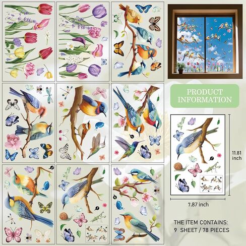 ملصق لاصق للنافذة للربيع والصيف، ملصق نافذة على شكل فراشة زهور التوليب لمستلزمات الحفلات المنزلية، ديكور عرض زجاج النافذة، ملصقات ثابتة مضادة للتصادمات للنافذة، 9 ورقات 78 قطعة in Kuwait