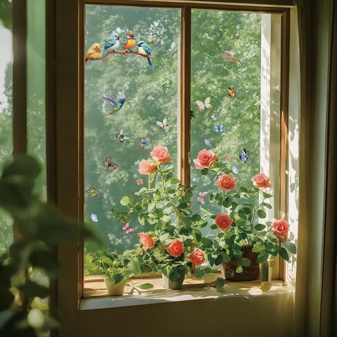 ملصق لاصق للنافذة للربيع والصيف، ملصق نافذة على شكل فراشة زهور التوليب لمستلزمات الحفلات المنزلية، ديكور عرض زجاج النافذة، ملصقات ثابتة مضادة للتصادمات للنافذة، 9 ورقات 78 قطعة in Kuwait