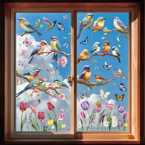 ملصق لاصق للنافذة للربيع والصيف، ملصق نافذة على شكل فراشة زهور التوليب لمستلزمات الحفلات المنزلية، ديكور عرض زجاج النافذة، ملصقات ثابتة مضادة للتصادمات للنافذة، 9 ورقات 78 قطعة in Kuwait