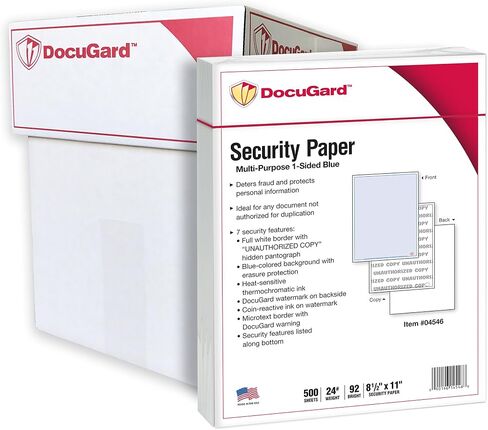 ورق أمان DocuGard Advanced Blue متعدد الأغراض، 7 ميزات، 8.5 × 11 بوصة، 24 رطل، 500 ورقة (04546) in Kuwait