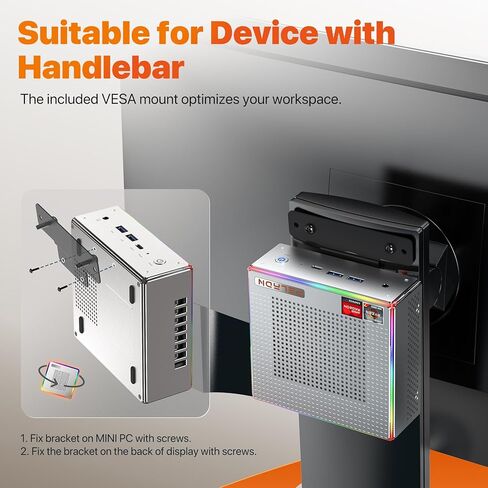 PELADN HA-4 Mini PC, AMD Ryzen 7 7735HS (8C/16T, Up to 4.75GHz) Win11 Pro, 16GB DDR5 RAM, 512GB SSD, 4K HD, BT5.2, Dual HDMI, WiFi6 2.4G/5G, Office,Business Small Desktop PC. in Kuwait