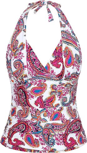 Mycoco Women's Halter Tankini Top V Neck Swimwear Top Front Shirred Bathing Suit Top in Kuwait