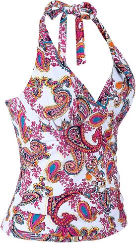 Mycoco Women's Halter Tankini Top V Neck Swimwear Top Front Shirred Bathing Suit Top in Kuwait