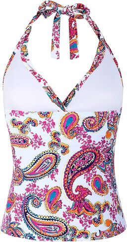 Mycoco Women's Halter Tankini Top V Neck Swimwear Top Front Shirred Bathing Suit Top in Kuwait
