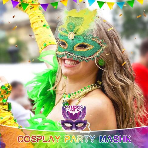 Campsis Women Masquerade Mask Green Mardi Gras Mask Rhinestone Carnival Mask Venetian Costume Mask Party Favors for Women and Girls in Saudi Arabia