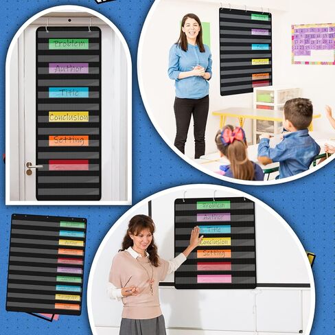 SATINIOR 3 Sets Pocket Charts for Classroom Include 7 Pocket Chart 14 Pocket Chart 10 Pocket Chart Magnetic Pocket Chart Classroom Calendar Pocket Chart Behavior Chart for Classroom (Burlap) in Saudi Arabia