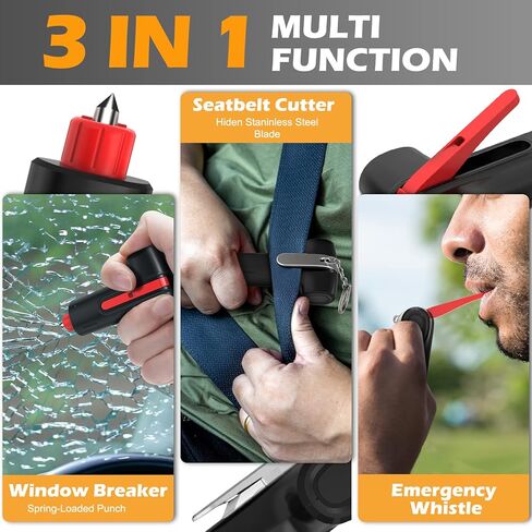 Gifts for Dad From Daughter Wife Fathers Day - UPGRADE Car Window Breaker Seatbelt Cutter Emergency Whistle 3 in-1 Car Safe Escape Tool Spring Loaded Glass Breaker Car Accessories Car Essentials in Kuwait