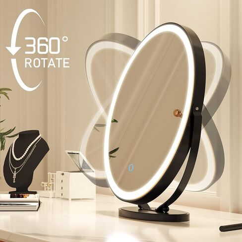 مرآة مكياج مقاس 20 بوصة من Vlsrka مع أضواء، مرآة مكياج LED مستديرة، مرآة مكياج كبيرة مع أضواء، مرآة مضيئة عالية الوضوح لغرفة النوم، تحكم باللمس 3 ألوان قابلة للتعتيم، دوران 360 درجة، ذهبي in Kuwait
