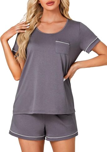 Rooscier Women's Pajama Set Short Sleeve Scoop Neck Pocket Top With Shorts Sleepwear in Saudi Arabia