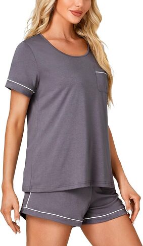 Rooscier Women's Pajama Set Short Sleeve Scoop Neck Pocket Top With Shorts Sleepwear in Saudi Arabia