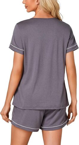 Rooscier Women's Pajama Set Short Sleeve Scoop Neck Pocket Top With Shorts Sleepwear in Saudi Arabia