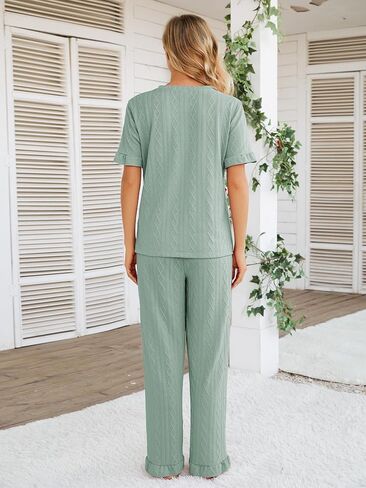 طقم بيجامة حريمي من POKWAI قطع علوية ناعمة بأكمام قصيرة مع سراويل طويلة فضفاضة مريحة مكونة من قطعتين بيجامة نوم للسيدات in Kuwait