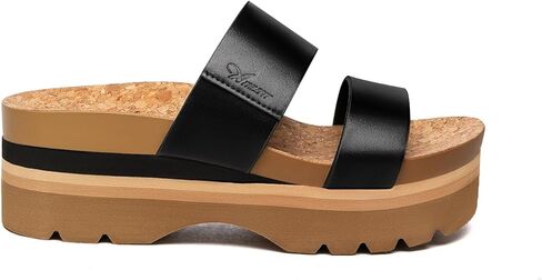 Athlefit أسود منصة الشرائح للنساء الصيف الجلود اثنين من حزام الصنادل لطيف الانزلاق على مسند القدم صنادل الشاطئ حجم 8.5 in Kuwait