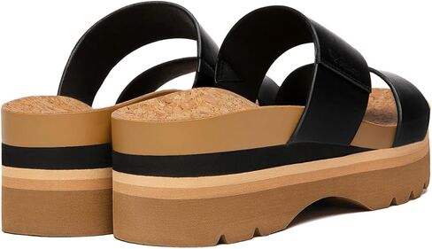 Athlefit أسود منصة الشرائح للنساء الصيف الجلود اثنين من حزام الصنادل لطيف الانزلاق على مسند القدم صنادل الشاطئ حجم 8.5 in Kuwait