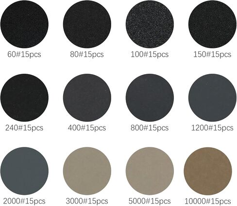 185 Pieces 1 Inch Sanding Discs, VIBRATITE Wet Dry Sand Pads with 1/8" Shank Backing Pad and Soft Foam Buffering Pad Assorted 60 to 10000 Grits Grinding Abrasive for Wood Metal Mirror Jewelry in Saudi Arabia