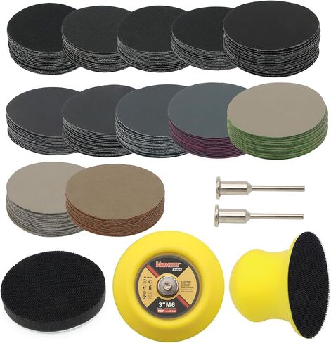 185 Pieces 1 Inch Sanding Discs, VIBRATITE Wet Dry Sand Pads with 1/8" Shank Backing Pad and Soft Foam Buffering Pad Assorted 60 to 10000 Grits Grinding Abrasive for Wood Metal Mirror Jewelry in Saudi Arabia