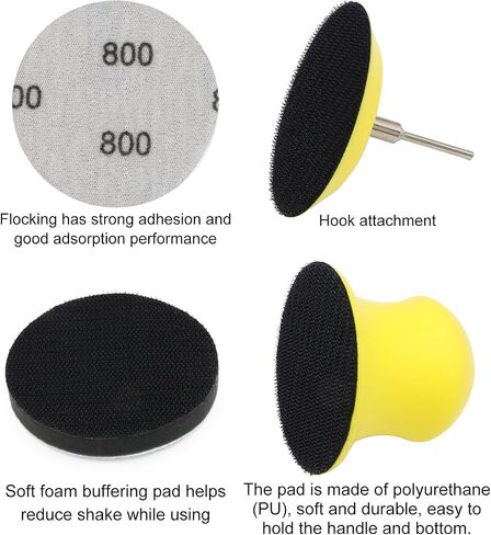 185 Pieces 1 Inch Sanding Discs, VIBRATITE Wet Dry Sand Pads with 1/8" Shank Backing Pad and Soft Foam Buffering Pad Assorted 60 to 10000 Grits Grinding Abrasive for Wood Metal Mirror Jewelry in Saudi Arabia