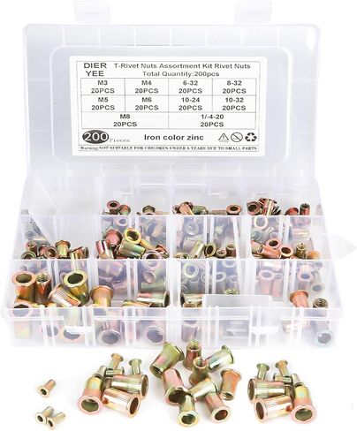 200 قطعة SAE & متري جوزة برْشام عدة الكربون الصلب ريفنوت الخيوط إدراج تشكيلة مجموعة الجوز أحجام 6-32 8-32 10-24 10-32 1/4-20 ، M3 M4 M5 M6 M8 in Kuwait