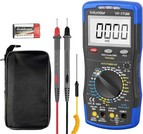 Digital Multimeter,Infurider YF-770M 6000 Counts Manual and Manual Range AC/DC Voltage Amp Ohmmeter Tester Meter with Diode Continuity,Cap,Temp and Mechanical Protection in Saudi Arabia