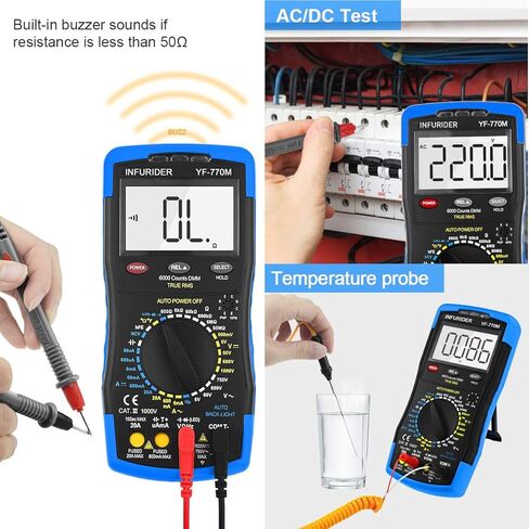 Digital Multimeter,Infurider YF-770M 6000 Counts Manual and Manual Range AC/DC Voltage Amp Ohmmeter Tester Meter with Diode Continuity,Cap,Temp and Mechanical Protection in Saudi Arabia