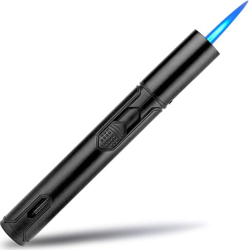 Anrapley Lighter, 6.0in Long Butane Torch Lighter with Fuel Level Window, Windproof Pen Lighter Adjustable Jet Flame for Candle Fireplace Grill Kitchen BBQ, Dad Gifts, Black(Gas not Included) in Saudi Arabia