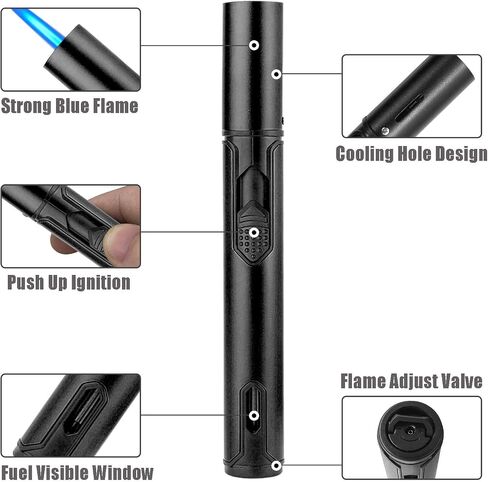 Anrapley Lighter, 6.0in Long Butane Torch Lighter with Fuel Level Window, Windproof Pen Lighter Adjustable Jet Flame for Candle Fireplace Grill Kitchen BBQ, Dad Gifts, Black(Gas not Included) in Saudi Arabia