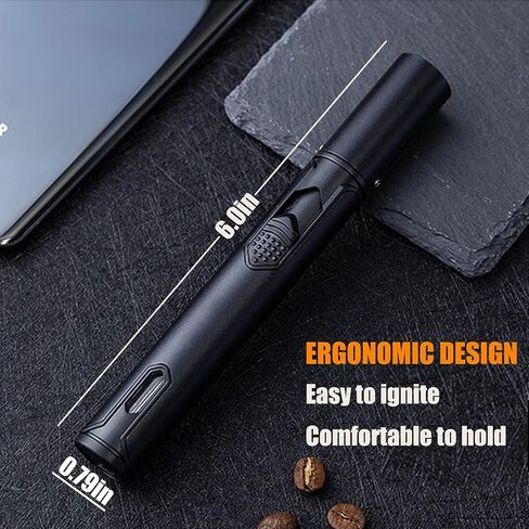 Anrapley Lighter, 6.0in Long Butane Torch Lighter with Fuel Level Window, Windproof Pen Lighter Adjustable Jet Flame for Candle Fireplace Grill Kitchen BBQ, Dad Gifts, Black(Gas not Included) in Saudi Arabia