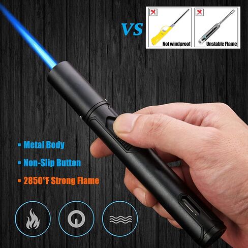 Anrapley Lighter, 6.0in Long Butane Torch Lighter with Fuel Level Window, Windproof Pen Lighter Adjustable Jet Flame for Candle Fireplace Grill Kitchen BBQ, Dad Gifts, Black(Gas not Included) in Saudi Arabia