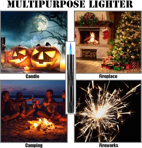 Anrapley Lighter, 6.0in Long Butane Torch Lighter with Fuel Level Window, Windproof Pen Lighter Adjustable Jet Flame for Candle Fireplace Grill Kitchen BBQ, Dad Gifts, Black(Gas not Included) in Saudi Arabia