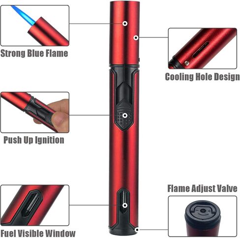 Anrapley Lighter, 6.0in Long Butane Torch Lighter with Fuel Level Window, Windproof Pen Lighter Adjustable Jet Flame for Candle Fireplace Grill Kitchen BBQ, Dad Gifts, Black(Gas not Included) in Saudi Arabia
