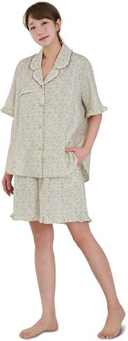 ULLALA Pajamas for Women Vintage Sets Delia Short sleeve Pair Cream Button Down Soft Sleepwear 2Piece 3Size Cotton in Kuwait