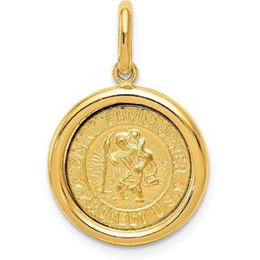 Diamond2Deal 14k Yellow Gold Polished and Satin St Christopher Medal Pendant Pendant (L- 24 mm W- 16 mm) in Kuwait