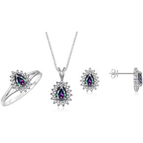 مجموعة Rylos Women's Silver Silver Birthstone مجموعة: حلقة ، قرط وقلادة قلادة. الأحجار الكريمة والماس ، شكل قطرة دموع الكمثرى 6 × 4 مم. مطابقة تماما المجوهرات الصداقة. الأحجام 5-10. in Kuwait