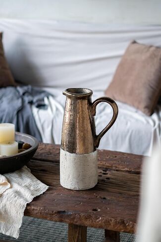 Elegant Decorative Terracotta Pitcher for Home Décor, Vintage Antique Design with Semi-Metallic Finish, Sienna Brown in Kuwait